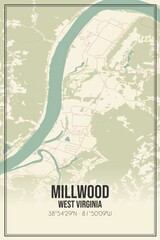 Retro US city map of Millwood, West Virginia. Vintage street map.