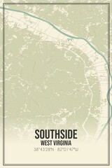 Retro US city map of Southside, West Virginia. Vintage street map.