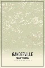 Retro US city map of Gandeeville, West Virginia. Vintage street map.