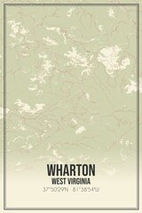 Retro US city map of Wharton, West Virginia. Vintage street map.