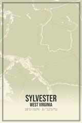 Retro US city map of Sylvester, West Virginia. Vintage street map.
