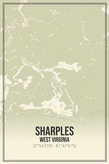 Retro US city map of Sharples, West Virginia. Vintage street map.
