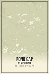 Retro US city map of Pond Gap, West Virginia. Vintage street map.