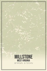 Retro US city map of Millstone, West Virginia. Vintage street map.