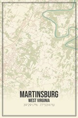 Retro US city map of Martinsburg, West Virginia. Vintage street map.