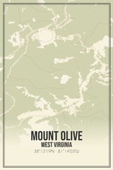 Retro US city map of Mount Olive, West Virginia. Vintage street map.