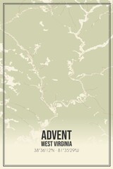 Retro US city map of Advent, West Virginia. Vintage street map.
