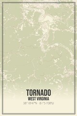 Retro US city map of Tornado, West Virginia. Vintage street map.