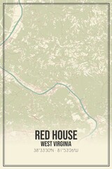 Retro US city map of Red House, West Virginia. Vintage street map.