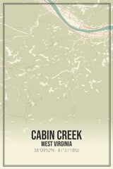 Retro US city map of Cabin Creek, West Virginia. Vintage street map.