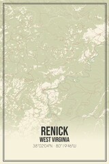Retro US city map of Renick, West Virginia. Vintage street map.