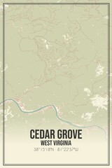 Retro US city map of Cedar Grove, West Virginia. Vintage street map.