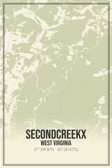 Retro US city map of Secondcreekx, West Virginia. Vintage street map.