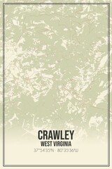Retro US city map of Crawley, West Virginia. Vintage street map.