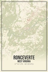 Retro US city map of Ronceverte, West Virginia. Vintage street map.