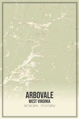 Retro US city map of Arbovale, West Virginia. Vintage street map.