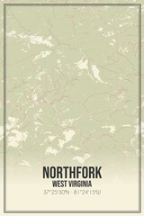 Retro US city map of Northfork, West Virginia. Vintage street map.