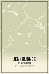 Retro US city map of Jenkinjones, West Virginia. Vintage street map.