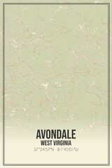 Retro US city map of Avondale, West Virginia. Vintage street map.