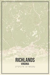 Retro US city map of Richlands, Virginia. Vintage street map.