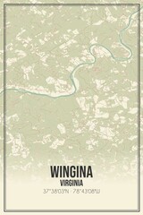 Retro US city map of Wingina, Virginia. Vintage street map.