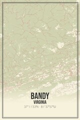 Retro US city map of Bandy, Virginia. Vintage street map.