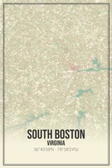 Retro US city map of South Boston, Virginia. Vintage street map.