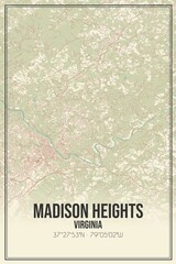 Retro US city map of Madison Heights, Virginia. Vintage street map.