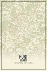 Retro US city map of Hurt, Virginia. Vintage street map.