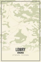 Retro US city map of Lowry, Virginia. Vintage street map.