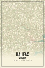 Retro US city map of Halifax, Virginia. Vintage street map.