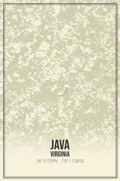 Retro US city map of Java, Virginia. Vintage street map.