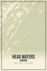 Retro US city map of Head Waters, Virginia. Vintage street map.