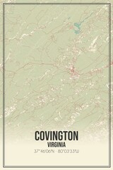 Retro US city map of Covington, Virginia. Vintage street map.