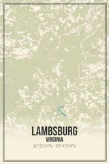 Retro US city map of Lambsburg, Virginia. Vintage street map.