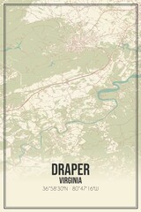 Retro US city map of Draper, Virginia. Vintage street map.
