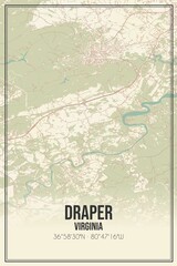 Retro US city map of Draper, Virginia. Vintage street map.