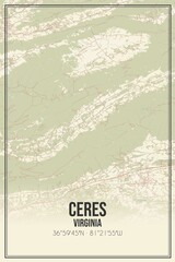 Retro US city map of Ceres, Virginia. Vintage street map.