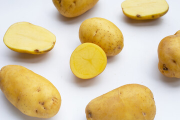 Raw potatoes isolated on white background