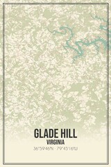 Retro US city map of Glade Hill, Virginia. Vintage street map.