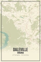 Retro US city map of Daleville, Virginia. Vintage street map.