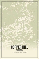 Retro US city map of Copper Hill, Virginia. Vintage street map.