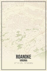 Retro US city map of Roanoke, Virginia. Vintage street map.