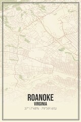 Fototapeta na wymiar Retro US city map of Roanoke, Virginia. Vintage street map.
