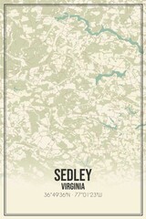 Retro US city map of Sedley, Virginia. Vintage street map.