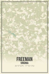 Retro US city map of Freeman, Virginia. Vintage street map.