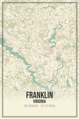 Retro US city map of Franklin, Virginia. Vintage street map.