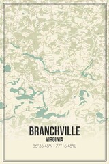 Retro US city map of Branchville, Virginia. Vintage street map.