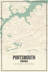 Obraz premium Retro US city map of Portsmouth, Virginia. Vintage street map.