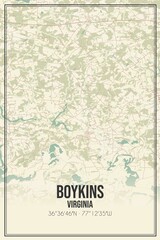 Retro US city map of Boykins, Virginia. Vintage street map.